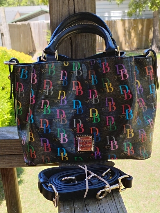 Dooney & Bourke Handbags - Dooney & Bourke Black Multicolor DB Logo Satchel